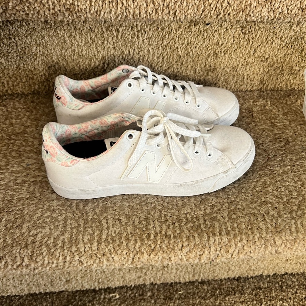 New Balance Women's White Sneakers floral detail
